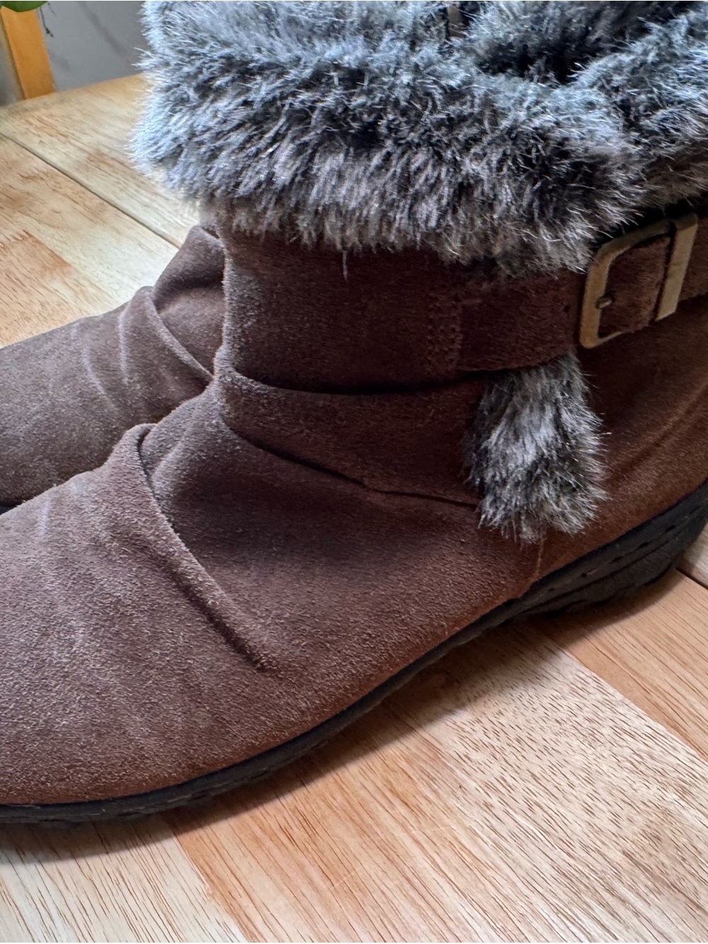 Khombu Brown Suede Faux-Fur Ankle Booties - Picture 3 of 6